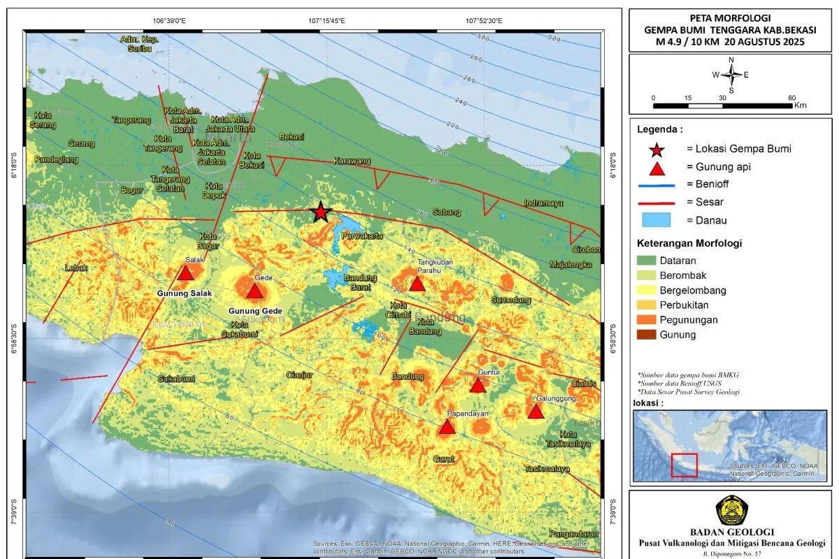 Bekasi Diguncang Gempa Beruntun, BMKG: Sesar Aktif West Java Back-arc Thrust Jadi Pemicu