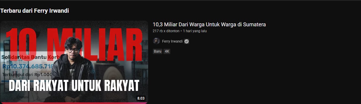 Ferry Irwandi Berhasil Kumpulkan Donasi Rp10 Miliar untuk Bencana Sumatra dalam 24 Jam