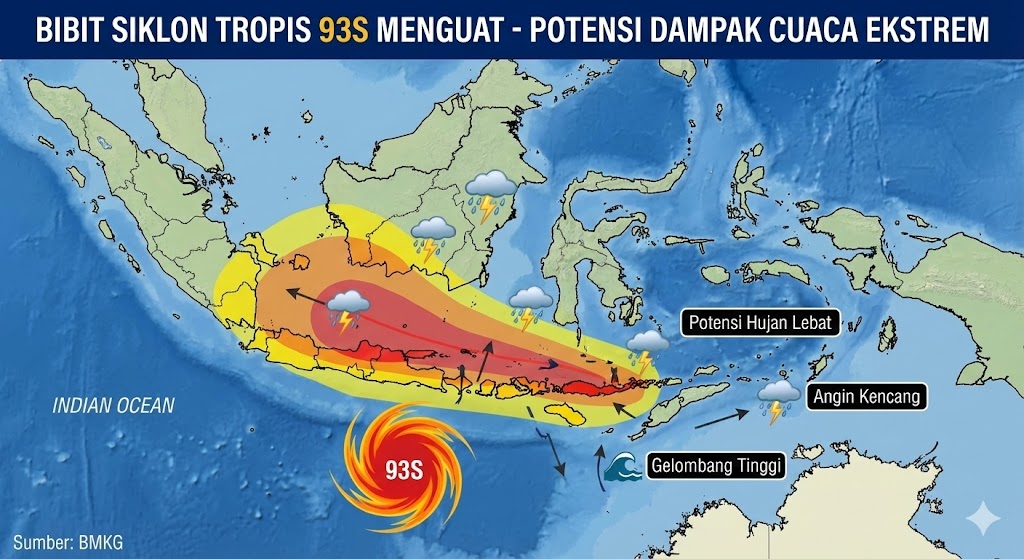 Bibit Siklon Tropis 93S Menguat, Deret Daerah Ini Berpotensi Terdampak