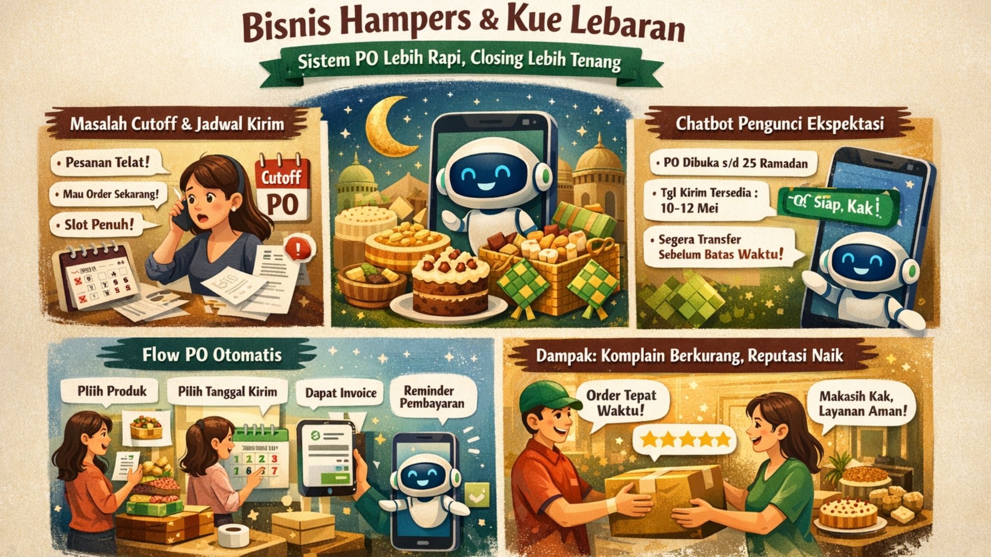 AI Chatbot untuk Bisnis Hampers & Kue Lebaran: Sistem PO Lebih Rapi, Closing Lebih Tenang