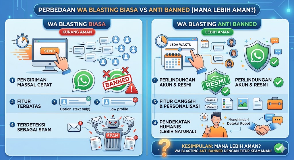 Perbedaan WA Blasting Biasa vs Anti Banned (Mana Lebih Aman?)
