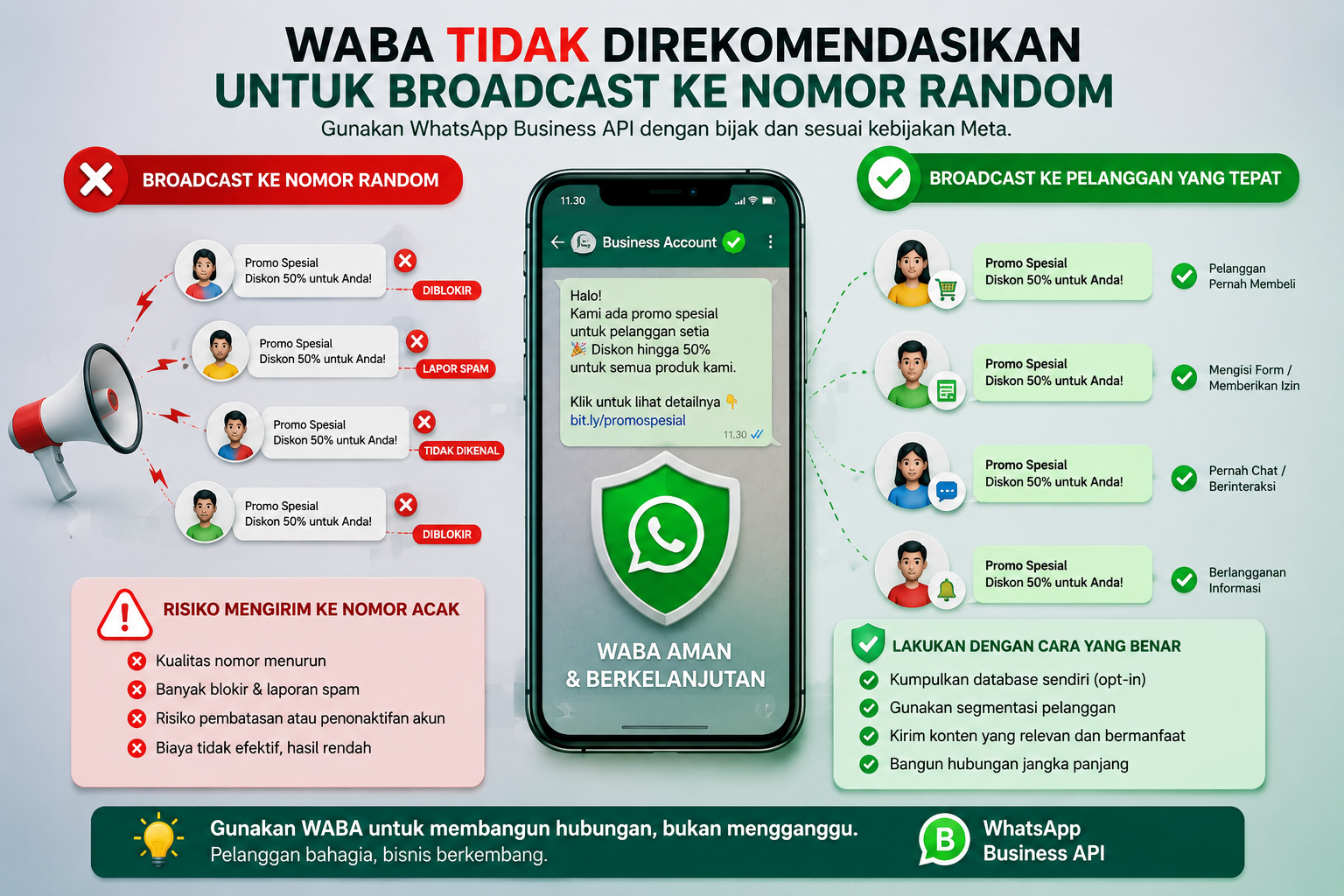 WABA Tidak Direkomendasikan untuk Broadcast ke Nomor Random