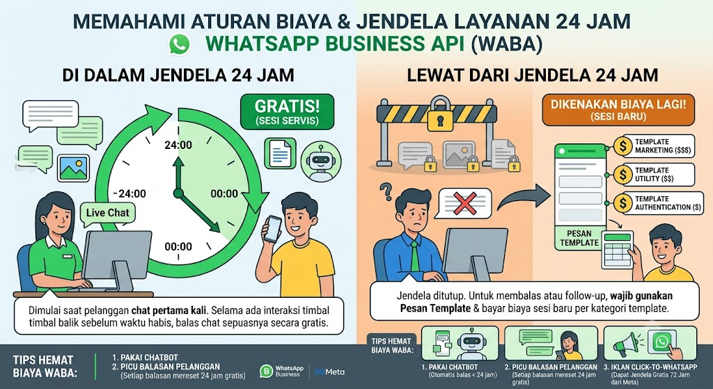 Aturan Jendela 24 Jam WhatsApp API: Kapan Chat WABA Dihitung Gratis dan Kapan Bayar Lagi?