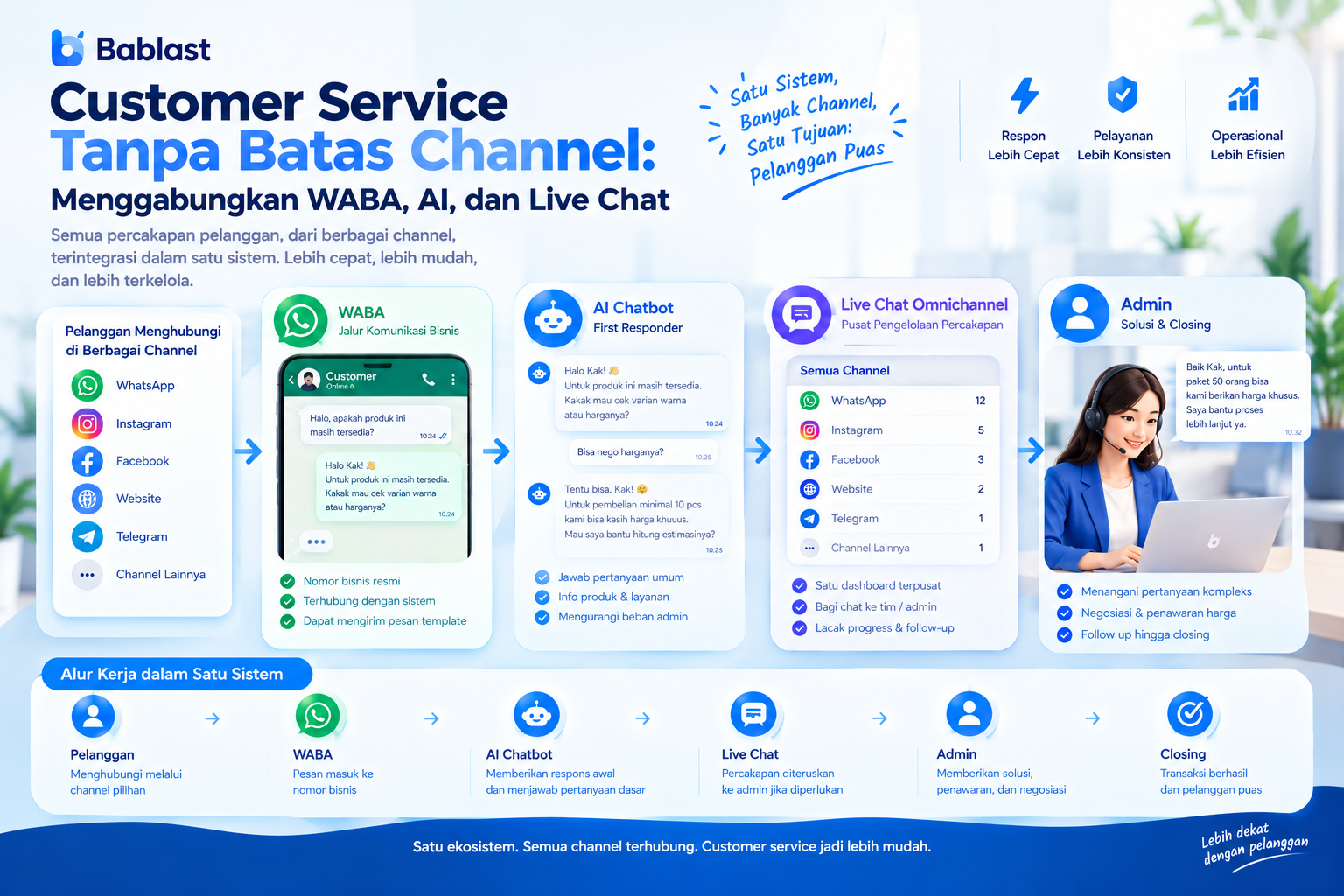 Customer Service Tanpa Batas Channel: Menggabungkan WABA, AI, dan Live Chat