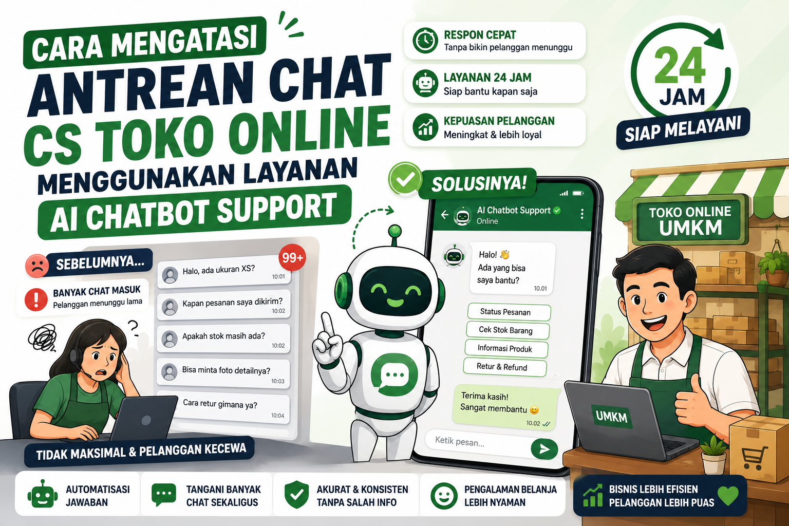 Cara Mengatasi Antrean Chat CS Toko Online Menggunakan Layanan AI Chatbot Support