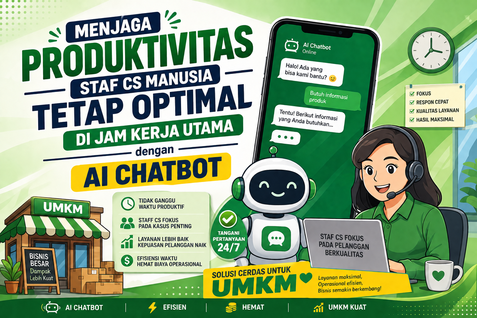 Menjaga Produktivitas Staf CS Manusia Tetap Optimal di Jam Kerja Utama dengan AI Chatbot
