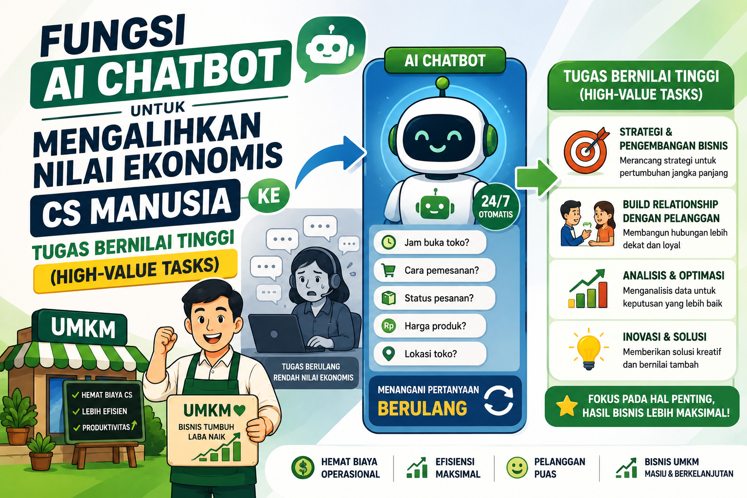Fungsi AI Chatbot untuk Mengalihkan Nilai Ekonomis CS Manusia ke Tugas Bernilai Tinggi (High-Value Tasks)