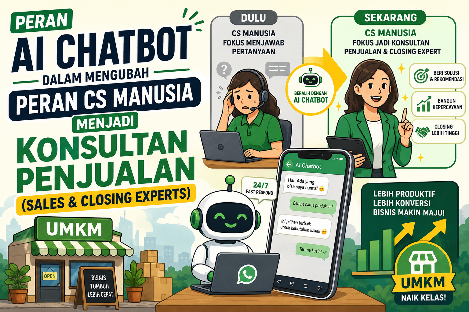 Peran AI Chatbot dalam Mengubah Peran CS Manusia Menjadi Konsultan Penjualan (Sales & Closing Experts)