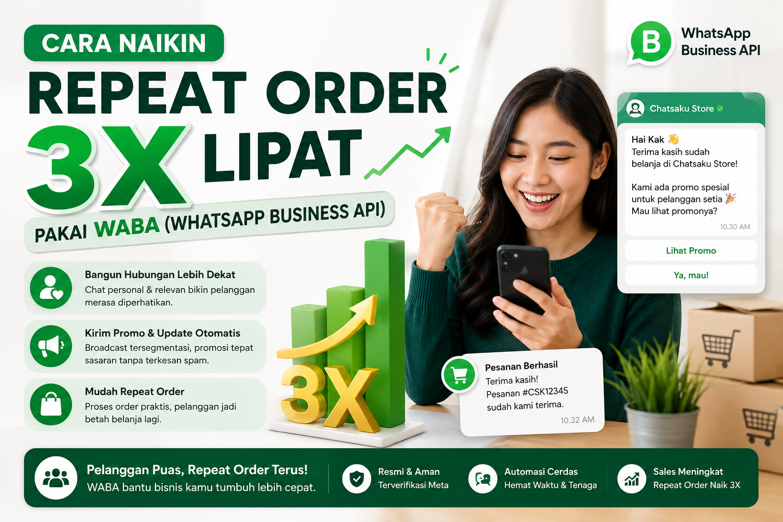 Cara Naikin Repeat Order 3x Lipat Pakai WABA (WhatsApp Business API)