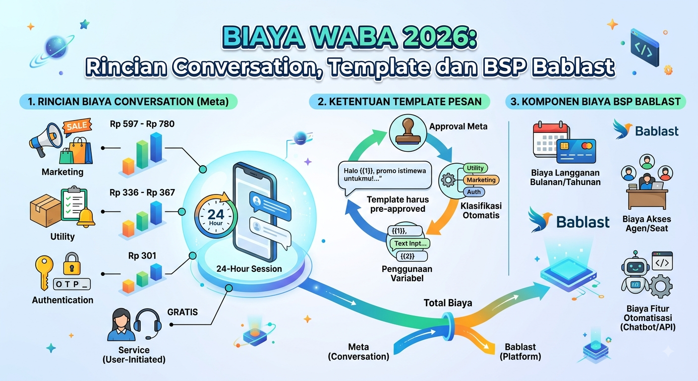 Biaya WABA 2026: Rincian Conversation, Template, dan Bablast