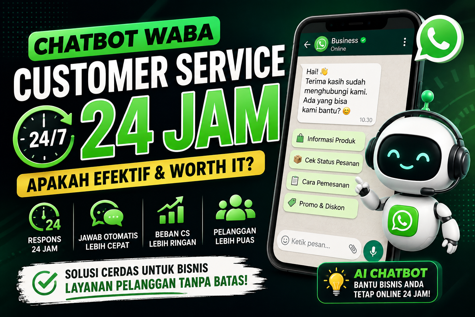 Chatbot WABA untuk Customer Service 24 Jam, Apakah Efektif dan Worth It?
